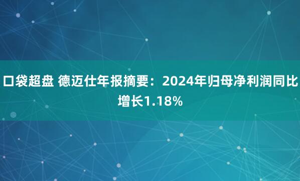 口袋超盘 德迈仕年报摘要：2024年归母净利润同比增长1.18%